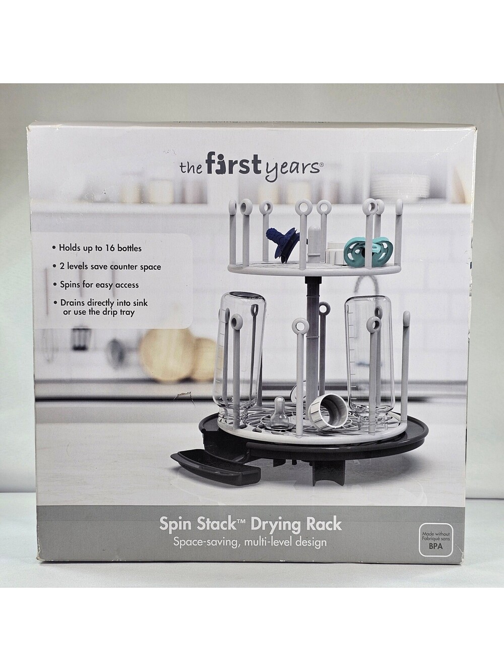 The First Years Spin Stack Drying Rack 2-Tier Rotating Bottle Rack BPA Free NEW